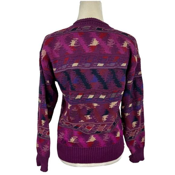 Vintage Tricots St. Raphael Purple Multicolor Western Cardigan Sweater Cotton S - Picture 8 of 14